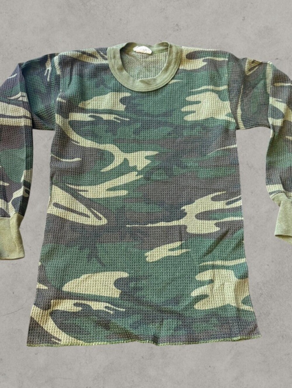 Vintage Waffle Knit Thermal Longsleeve Ribbed Cotton Camoflauge Womens Medium